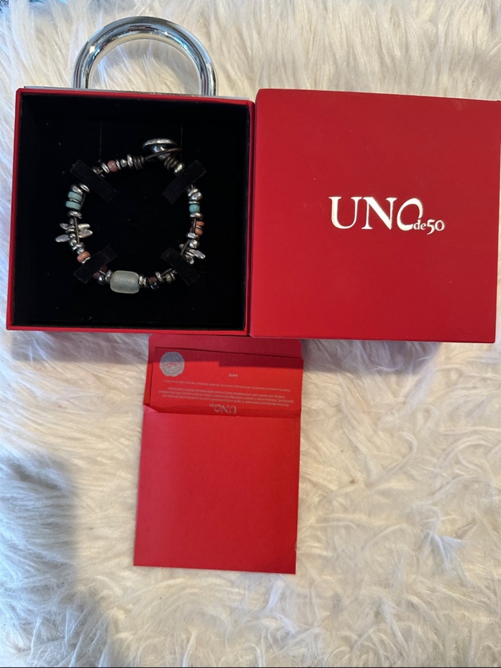 Uno de 50: Women's Multi-Accent Beaded Bracelet in Black and Turquoise